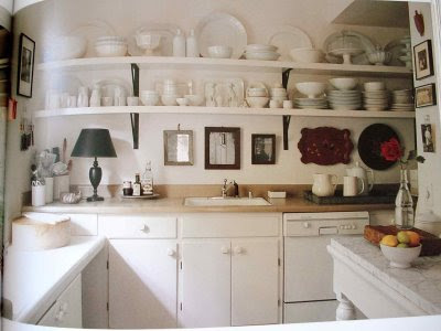 kitchen shelves and books with horses and yellow covers