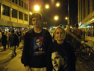 My cousin Paula's kids Adam and Emily, on the way to the Obama celebration in Chicago last night