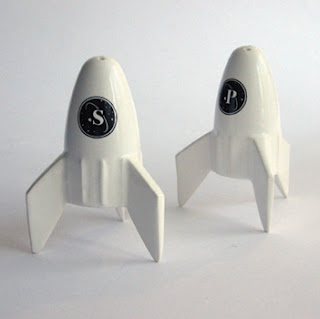 Rocket shaped salt and pepper dispensers