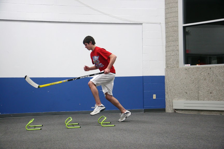 Hockey Dry Land Training Hurdle drill for fast twitch/knee drive emphasis