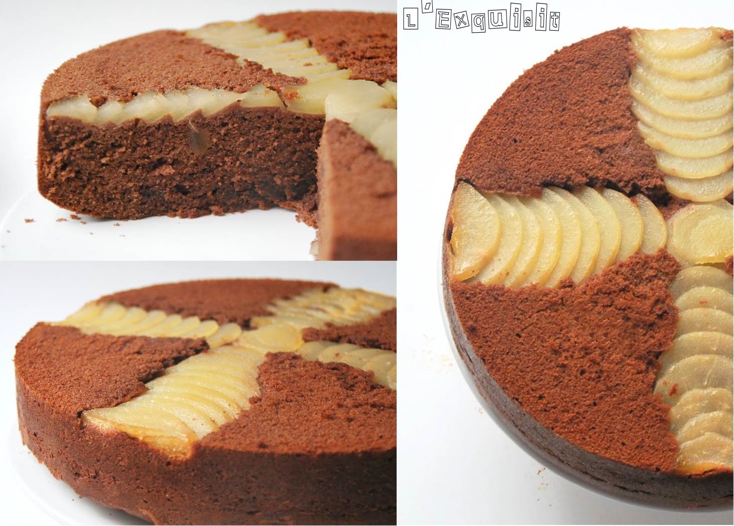 Pastel invertido de chocolate y peras caramelizadas
