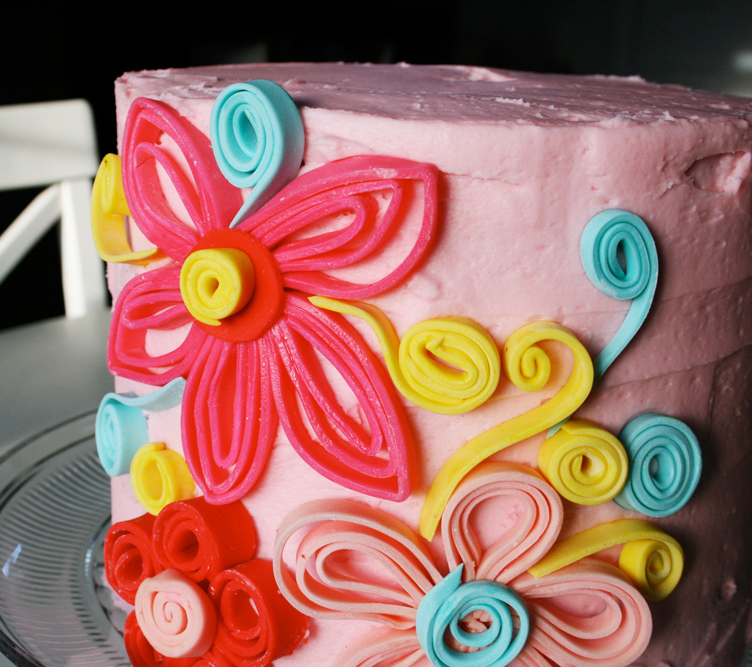 Pink Peach Cakes Fondant Quilling Cake