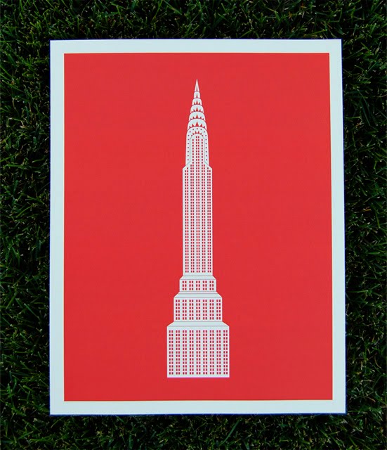 a vintage poster skyscraper poster chrysler building poster new york city poster red city poster