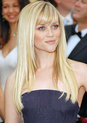 blonde hair fringe. straight hair with side angs