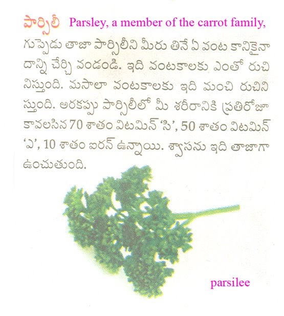 ఆహారము ఆరోగ్యము , Food & Health (Telugu) పార్సిలీ , Parsley