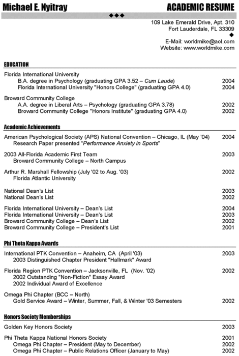 academic resume templates