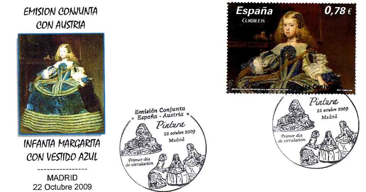 Matasellos INFANTA MARGARITA CON VESTIDO AZUL VELAZQUEZ