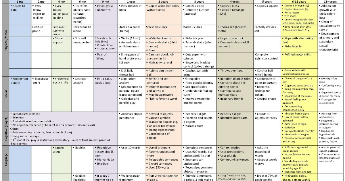 Child Physical Development Chart