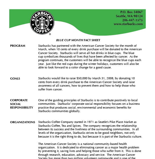 Emory K. Fuqua's Sample Work Fact Sheet Starbucks Class Project