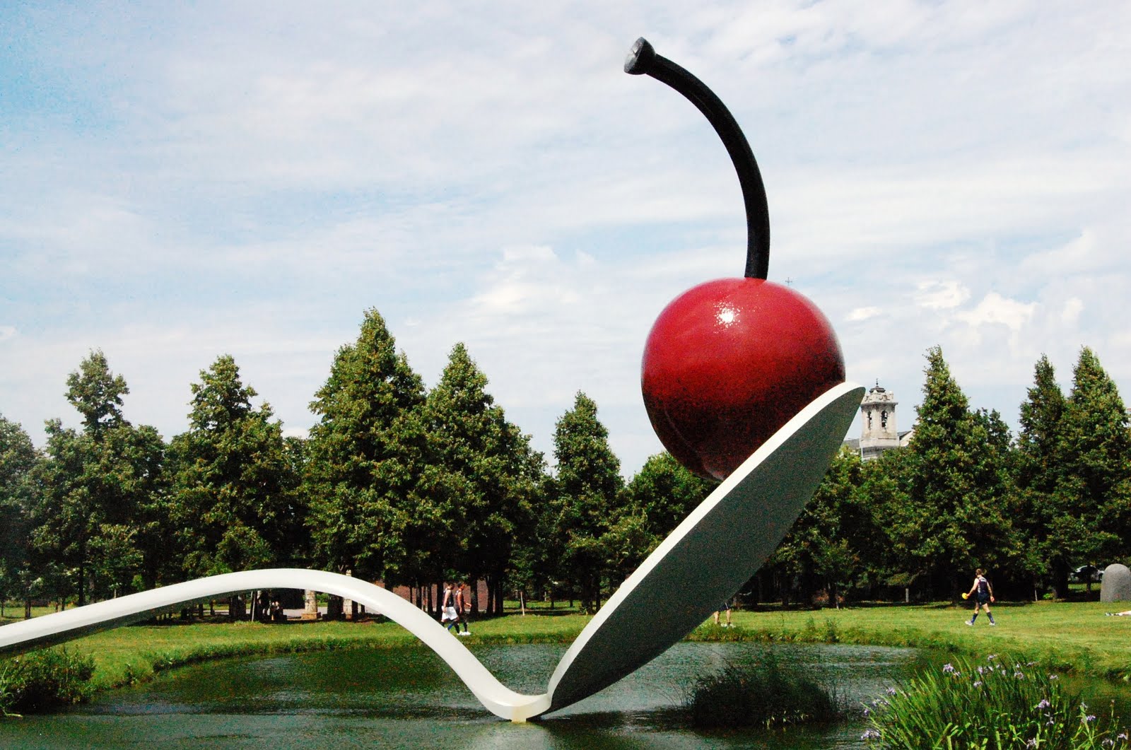 Located in the Minneapolis Sculpture Garden, Spoonbridge and Cherry is an  enormous sculpture. The top of the cherry is thirty feet from the ground and the .