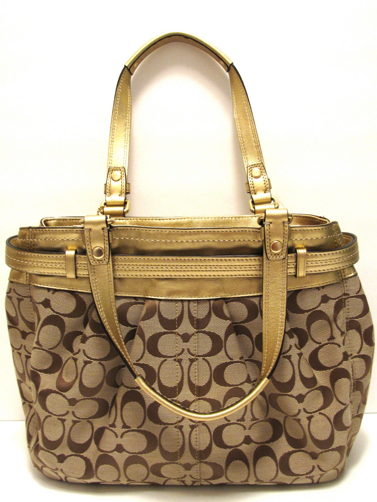 Trendy Bag Bag from USA NWT COACH KHAKI/GOLD HAMPTON SIGNATURE