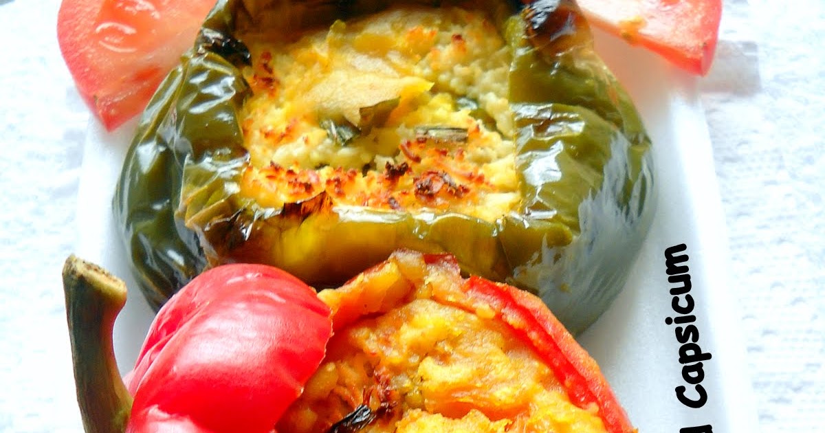 Savitha's Kitchen Potato Stuffed Capsicum with shredded cheese topping