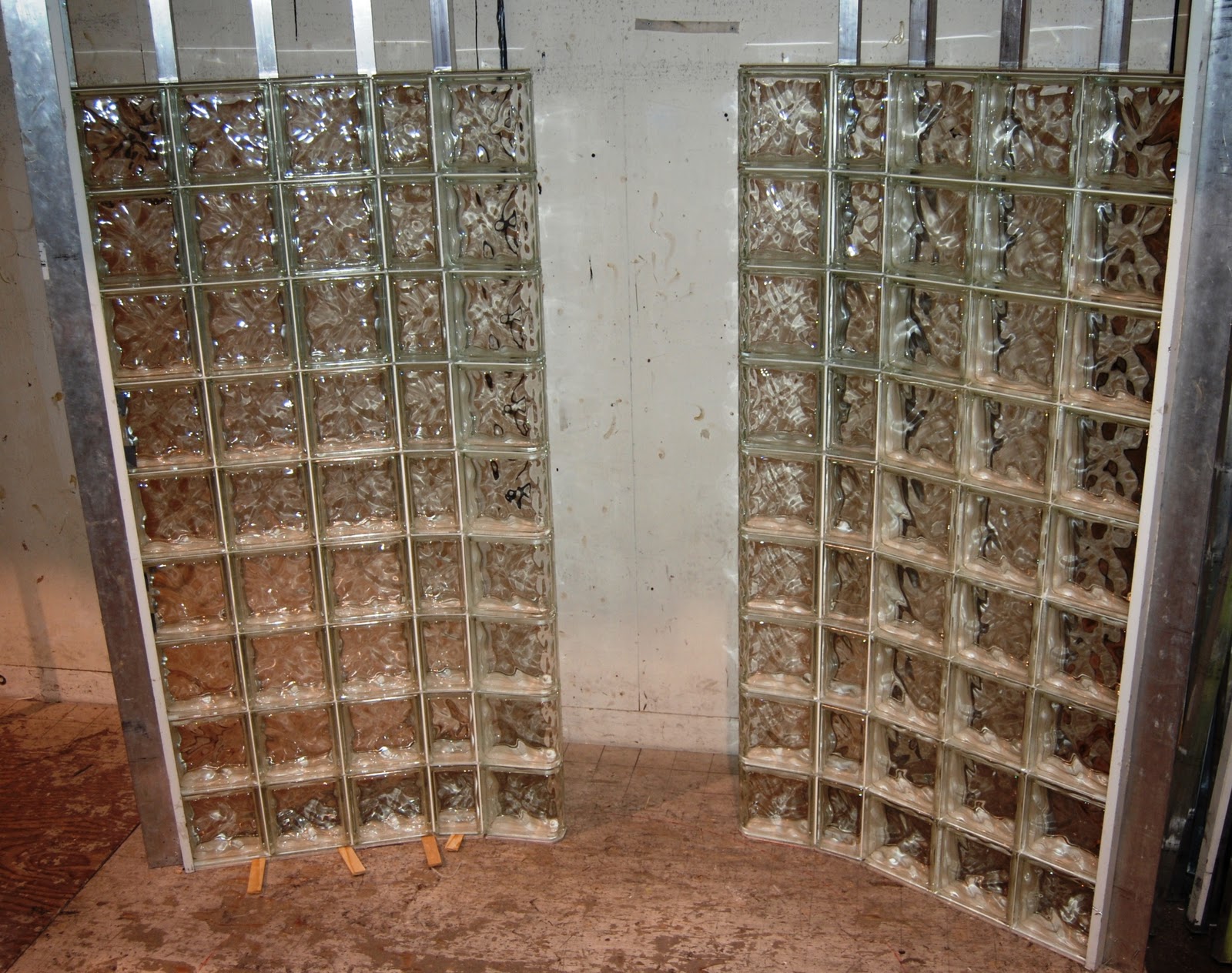 Wheel Chair Accessible Shower with Dual Drain Shower Pan & Glass Block