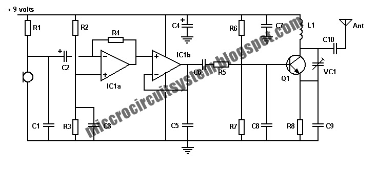 FM Transmitter Circuit Using LM358 - Circuit Diagram