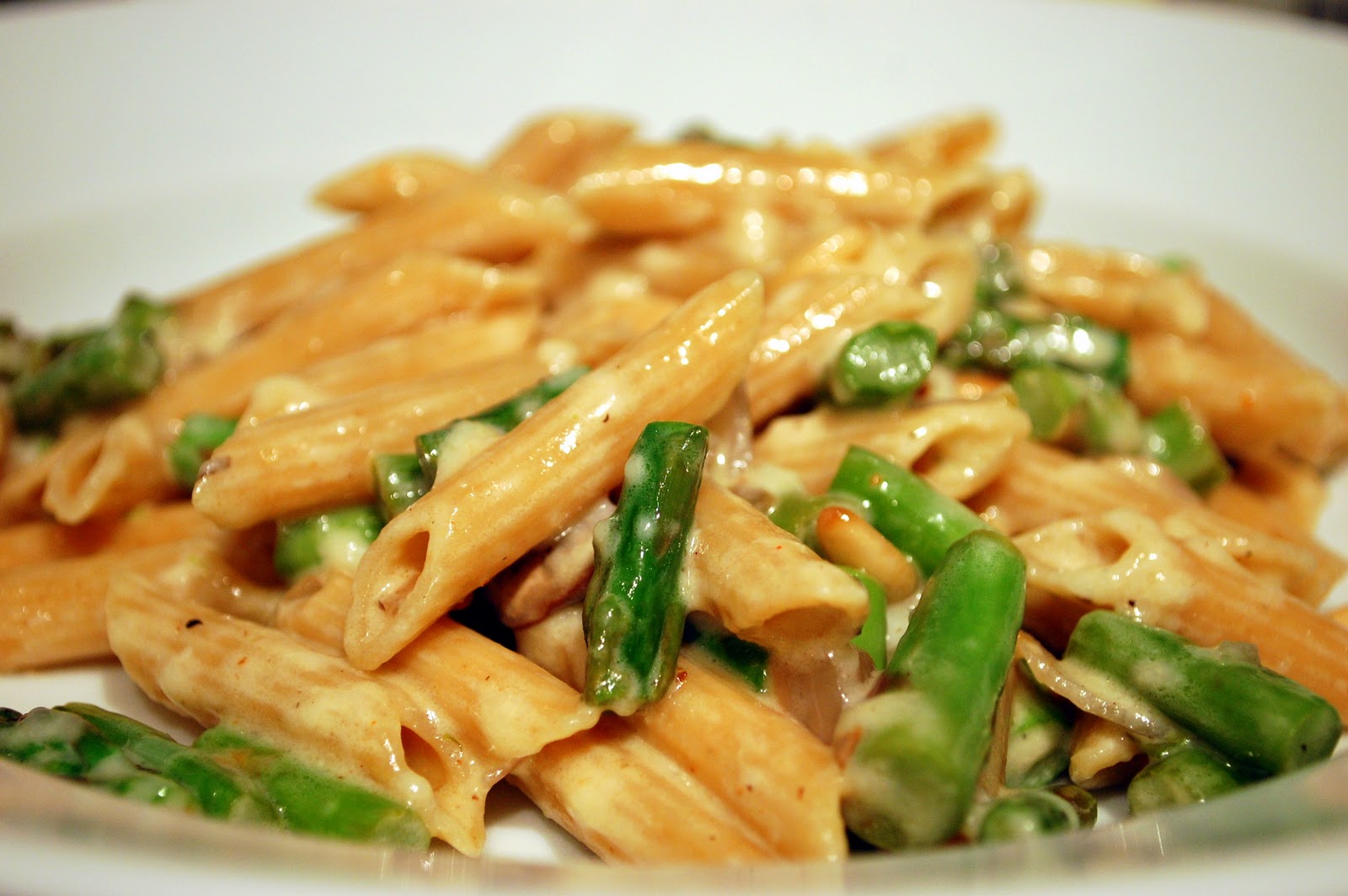 The Skillet Takes Penne Pasta with Asparagus and Pine Nuts