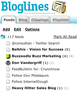 bloglines feeds menu