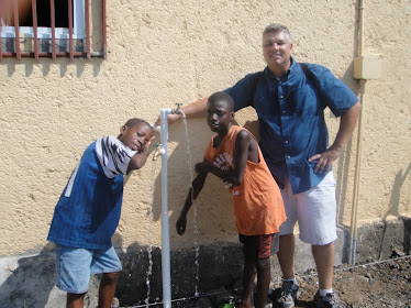 My friends and me at the newly-constructed washing station
