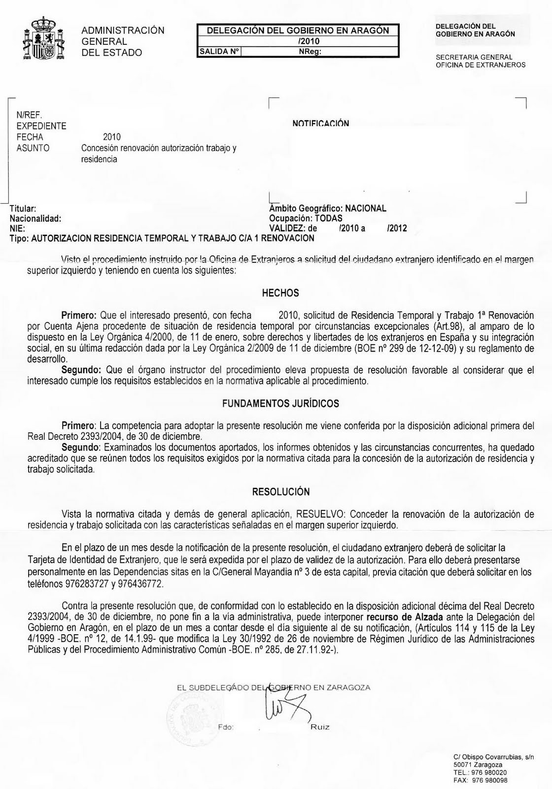 IMPRESO AUTORIZACION TRABAJO RESIDENCIA impreso autorizacion trabajo residencia: