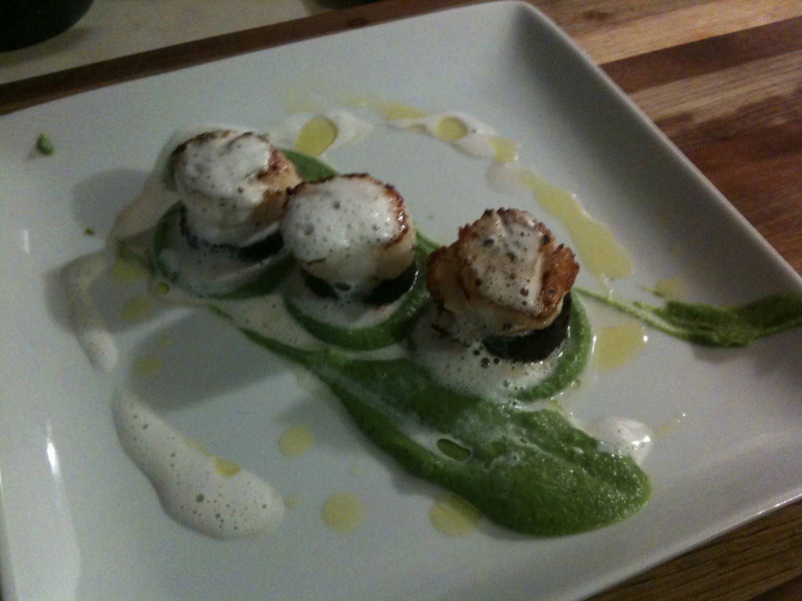 The Good Life PanSeared Scallop and Black Pudding with Minted Pea Puree
