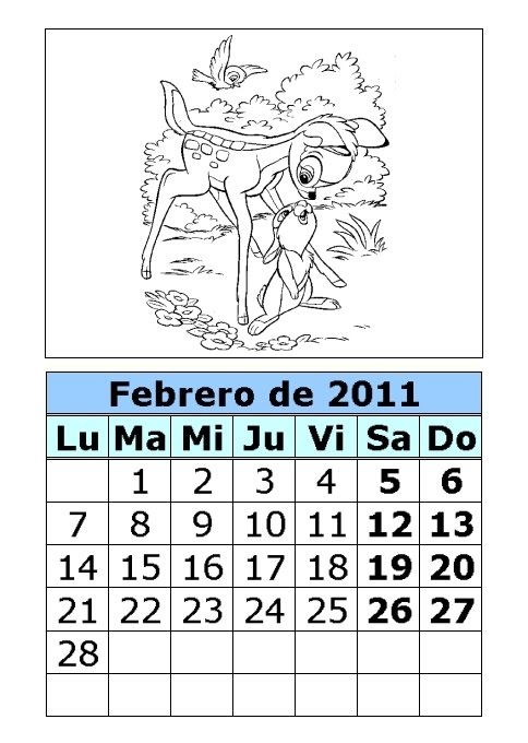 Calendario de Bambi para colorear de 2011 (1ª parte) Calendario de Bambi para colorear de 2011 (1ª parte)