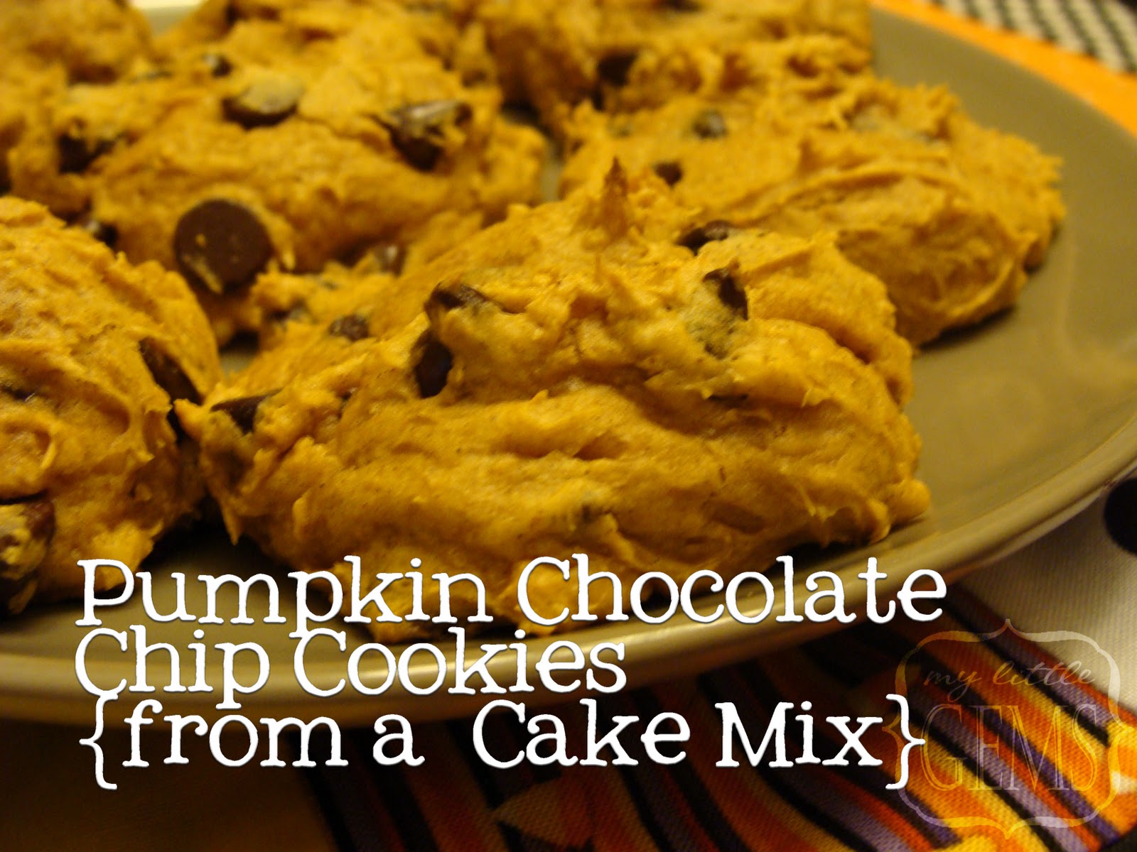 My Little Gems Pumpkin Chocolate Chip Cookies from a Cake Mix