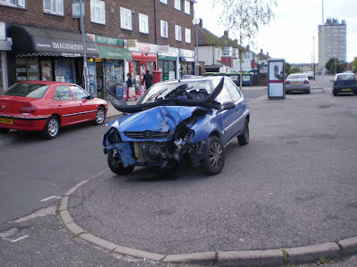 one smashed up car