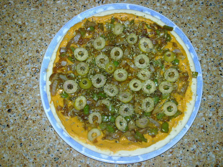 Pizza picante con salsa de soja.