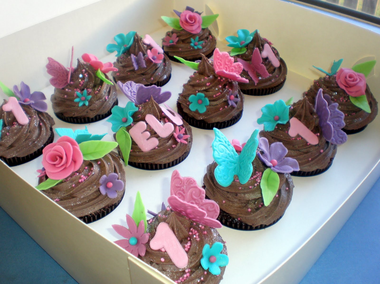 Sugar Siren Cakes Mackay Bright Butterfly & Flower 1st Birthday Cupcakes