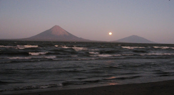 An older picture of the moon over Ometepe Island--and our view