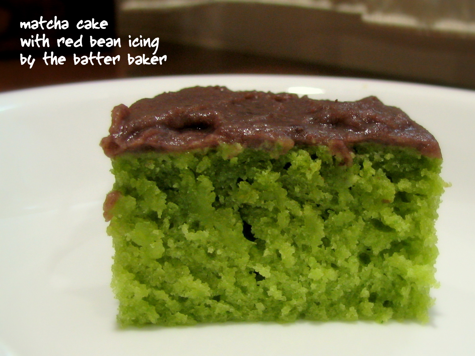 the batter baker Matcha Cake with Red Bean Icing