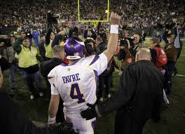 Brett Favre walking off of Lambeau Field