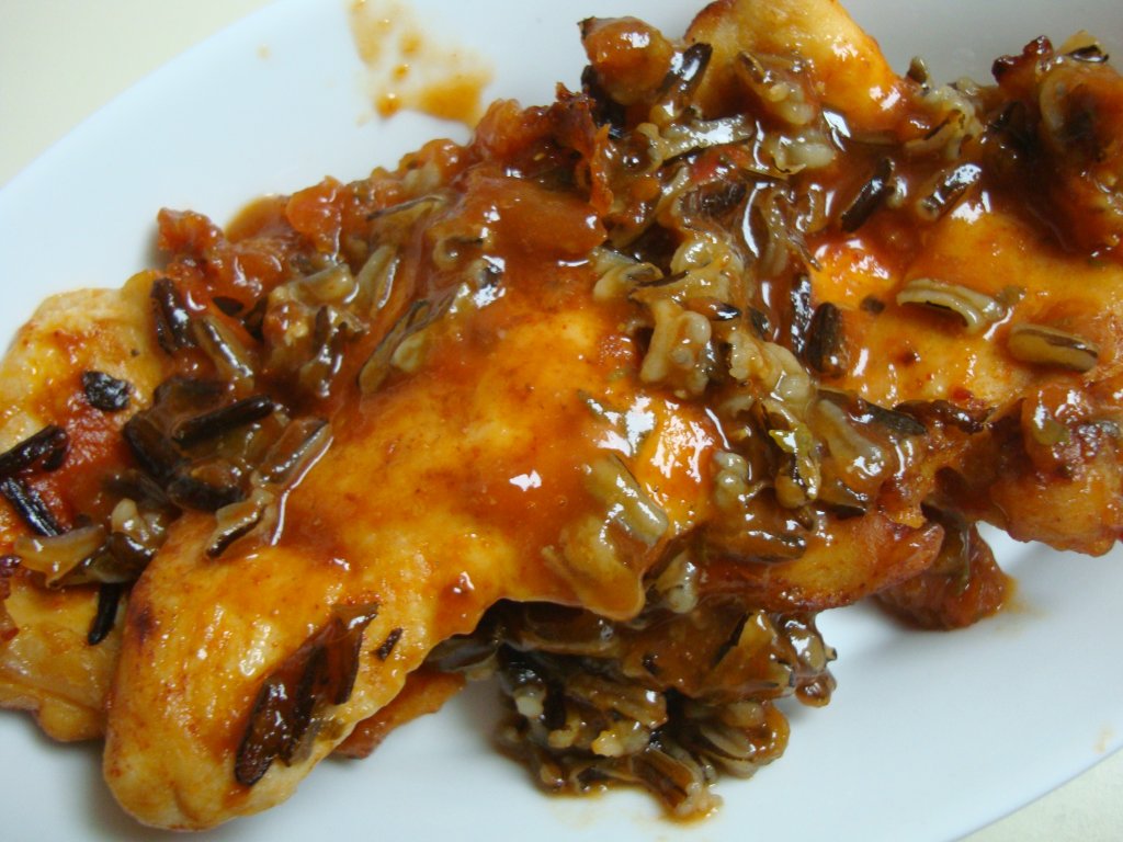 Home Cooking Experiment Chicken in wild rice tomato sauce