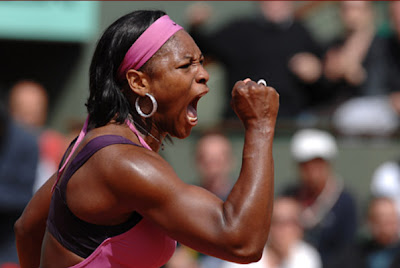 Serena Williams, of the United States, reacts after winning a point to Milagros Sequera, of Venezuela, during their second round match of the French Open tennis tournament, at the Roland Garros stadium, in Paris, Thursday, May 31, 2007. Williams won 6-0, 7-6. (AP Photo)