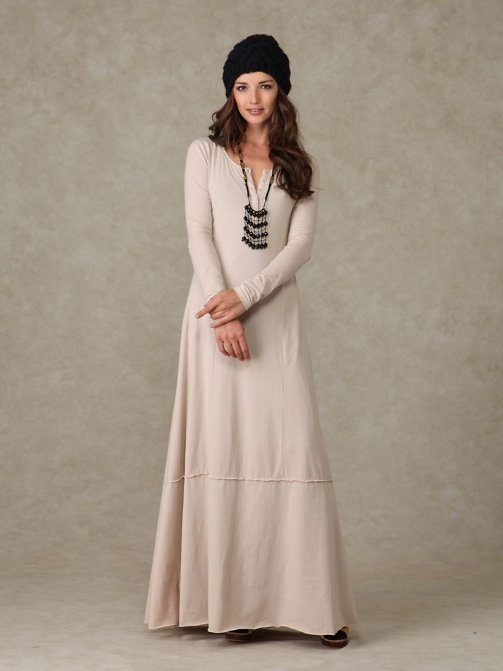 NWOT Free People fp beach MILES OF HENLEY ivory white long MAXI dress L