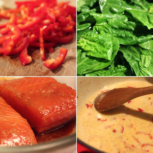 lisa is cooking Seared Salmon on Coconut Spinach