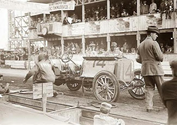 Joe Matson, race car at pits, 10-1-1910