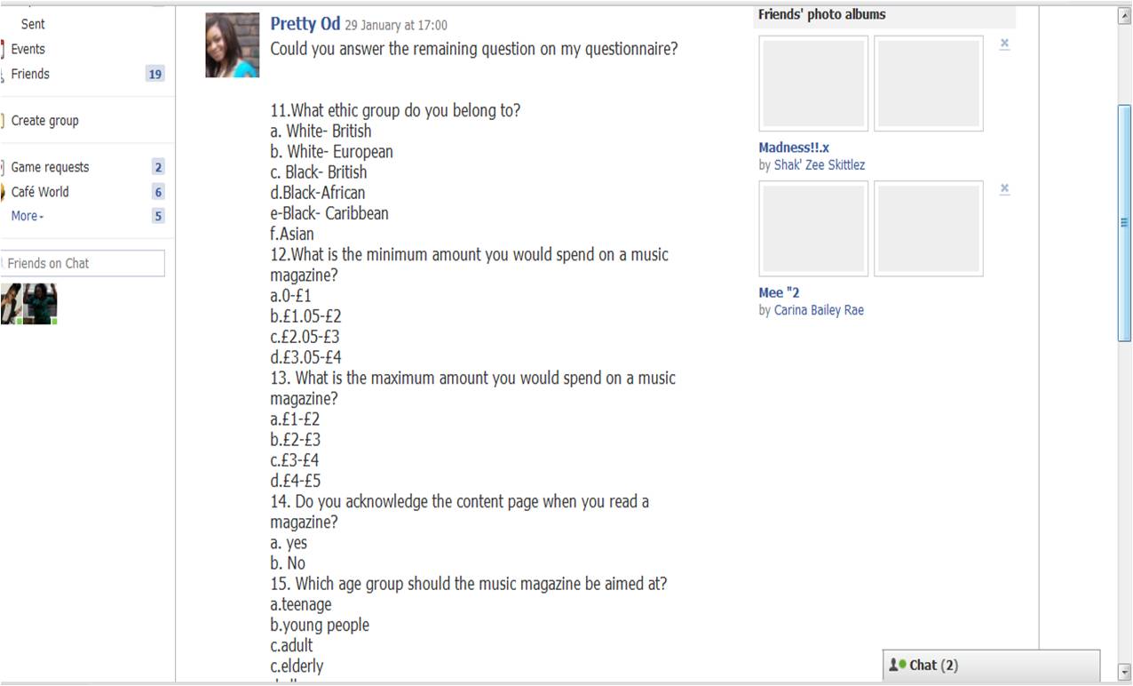 Music Coursework facebook questionnaire