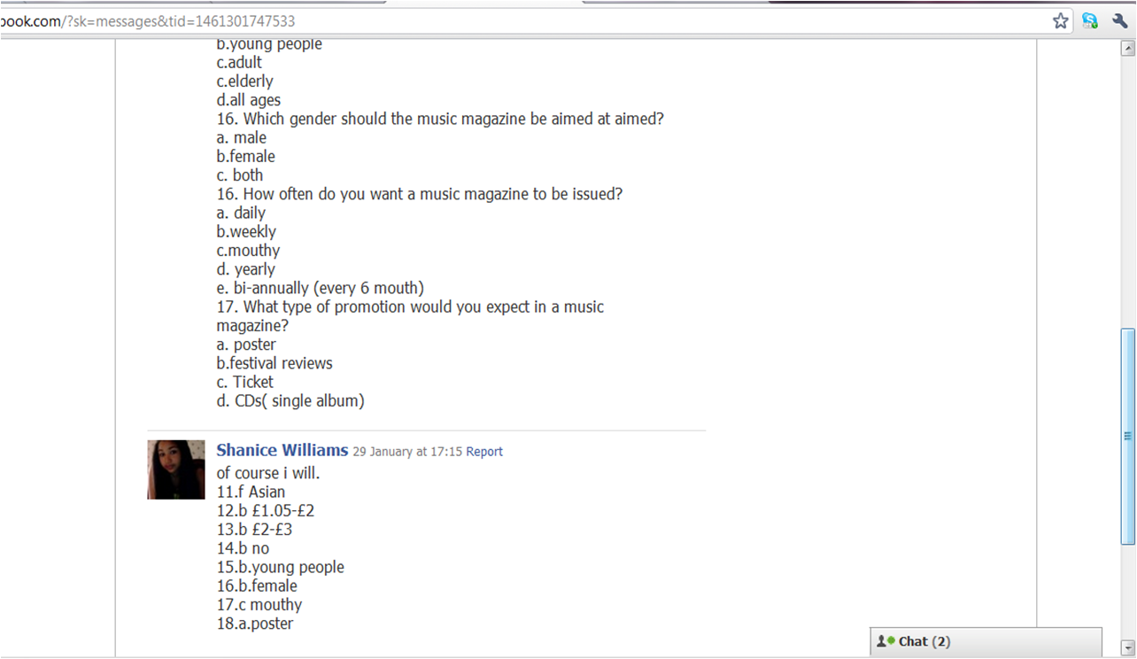 Music Coursework facebook questionnaire