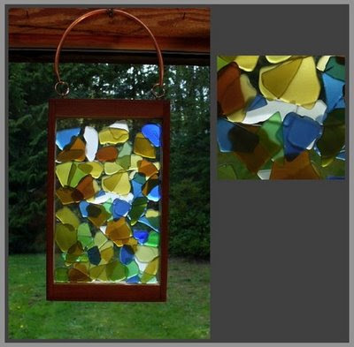 suncatcher, beach glass, stained glass, copper, cedar, kaleidoscope mosaic