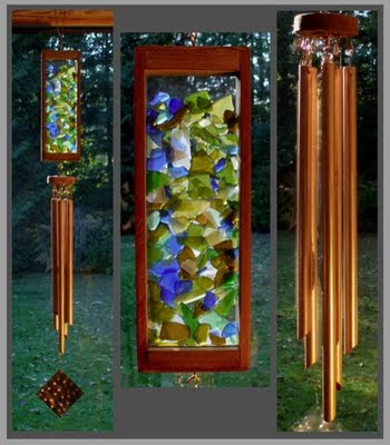 wind chime beach glass inspired with copper chimes