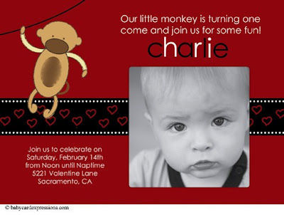 Monkey Valentine Birthday Invitation Photo Card