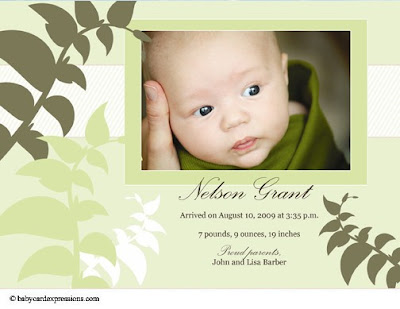 Nature and Leaves Photo Baby Birth Announcement