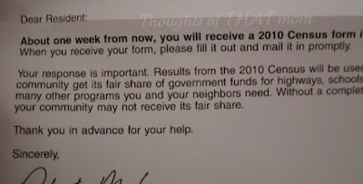 Useless Census Letter Waste of Tax Payer Money Thoughts of THAT Mom