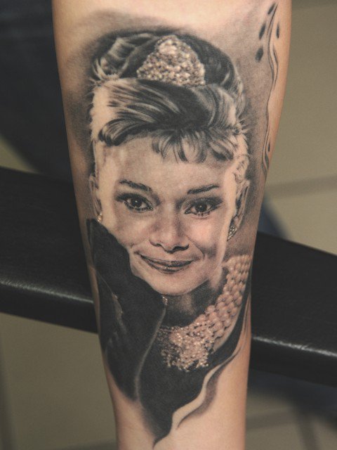 Realistic Audrey Hepburn Tattoo By Andy Engel