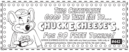 Pizza Game Family Fun Center Coupons Chuck E Cheeses