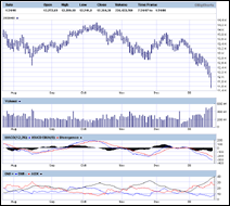 Progression de l'indice Dow Jones entre le 21 juillet 2007 et le 21 janvier 2008. Document MDC.