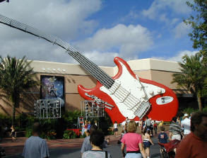 Giant Fender guitar outside Rock 'n' Roller Coaster Starring Aerosmith