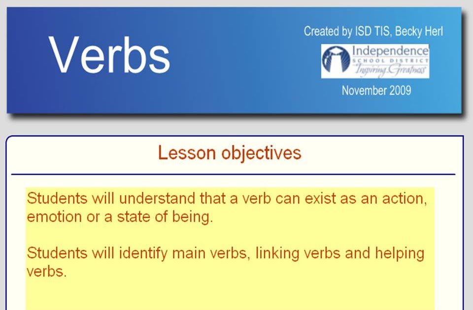 Small Town Tech SMART notebook Lesson Verbs