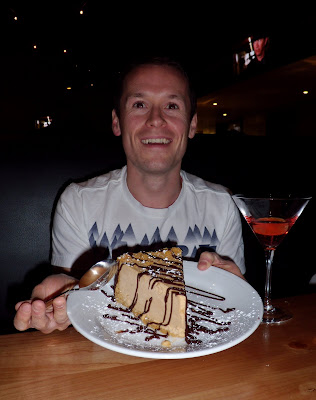 Jason in Hollywood with the biggest slice of cake in the world