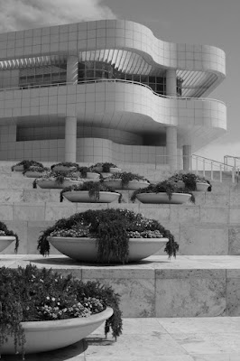 Getty Center arrival plaza in mono